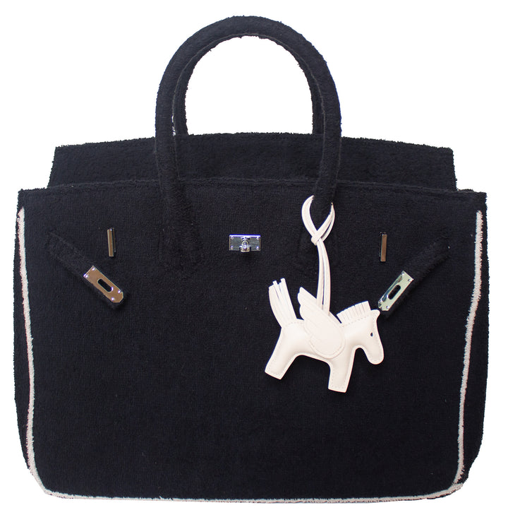 Seaside Terrycloth Tote -  Black Large