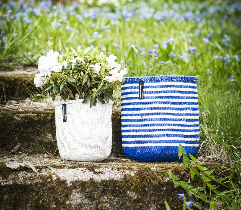 Mifuko - Medium Basket with White and Blue Stripes