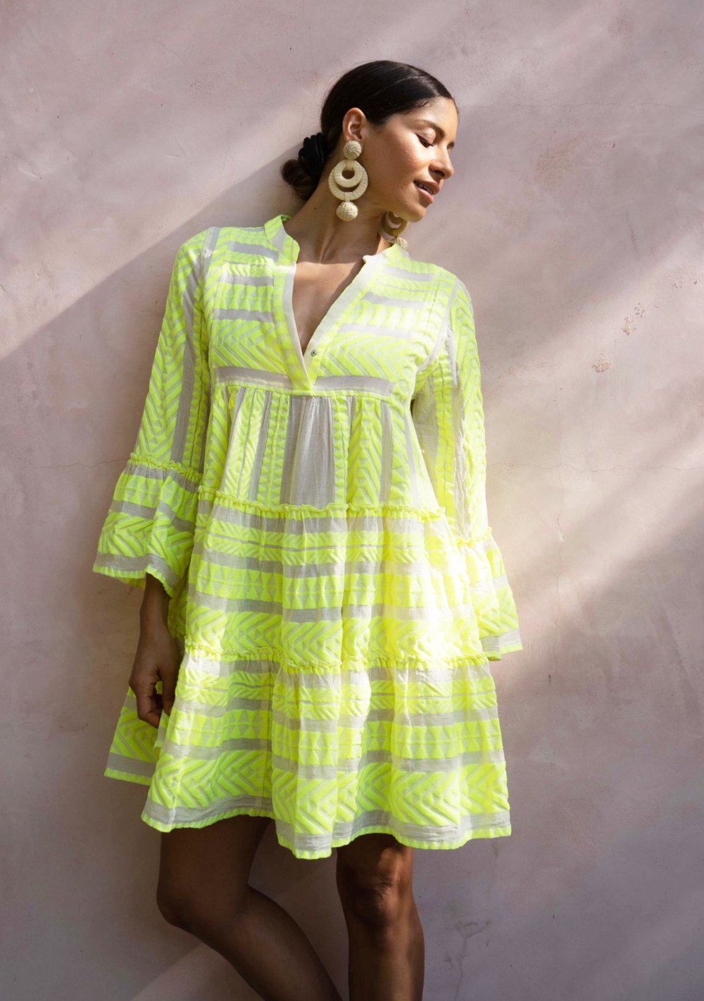 chinese dress ladies Devotion Twins Womens N.Lime/Offwhite R144 Ella Striped Cotton-Blend Mini Dress S