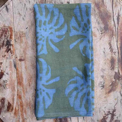 Blue and Mustard Yellow Cloth Napkins - hand block printed and naturally  dyed