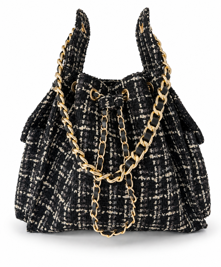 Bayshore Bucket Bag, Medium, Black Tweed