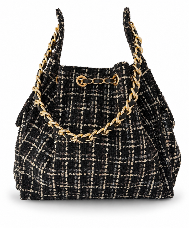 Bayshore Bucket Bag, Medium, Black Tweed, view 2