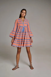 Ella Dress -  Orange/ Blue
