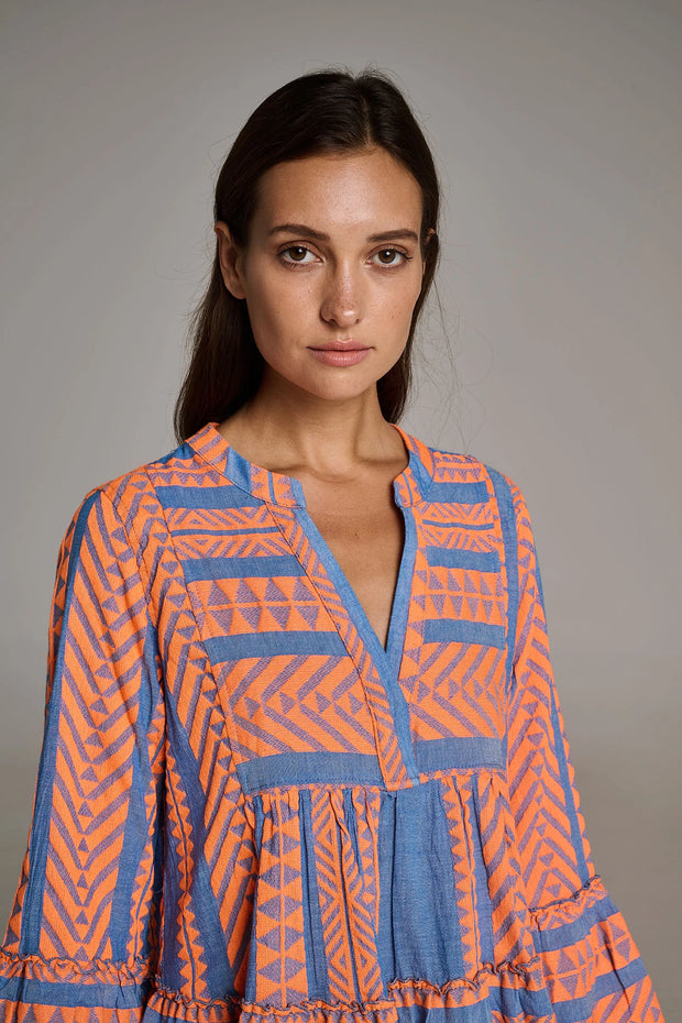 Ella Dress -  Orange/ Blue