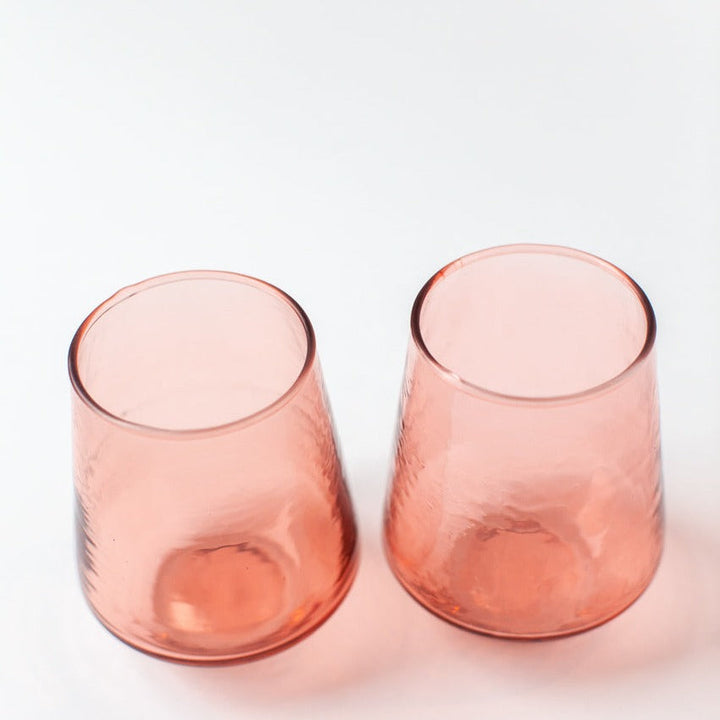 Handblown Hammered Glass Water Tumbler, Blush - set of 4