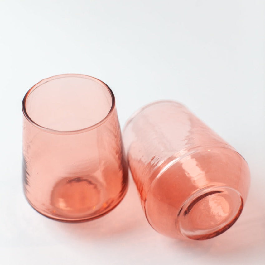 Handblown Hammered Glass Water Tumbler, Blush - set of 4