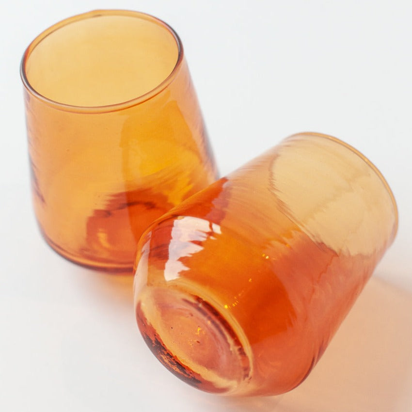 Handblown Hammered Glass Water Tumbler, Amber - set of 4