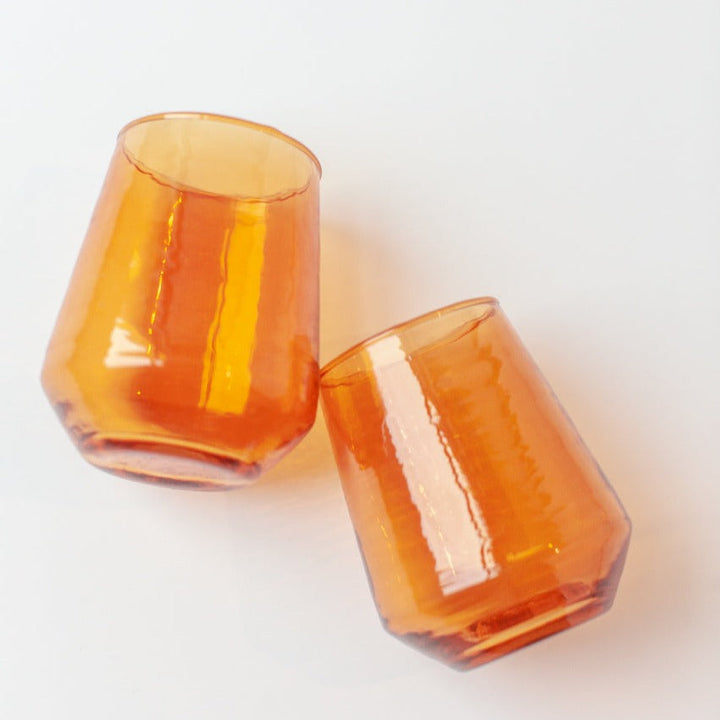 Handblown Hammered Glass Water Tumbler, Amber - set of 4