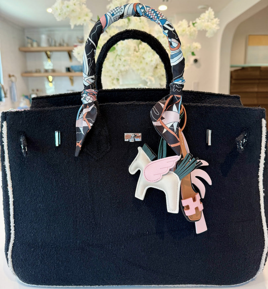 Seaside Terrycloth Tote -  Black Large