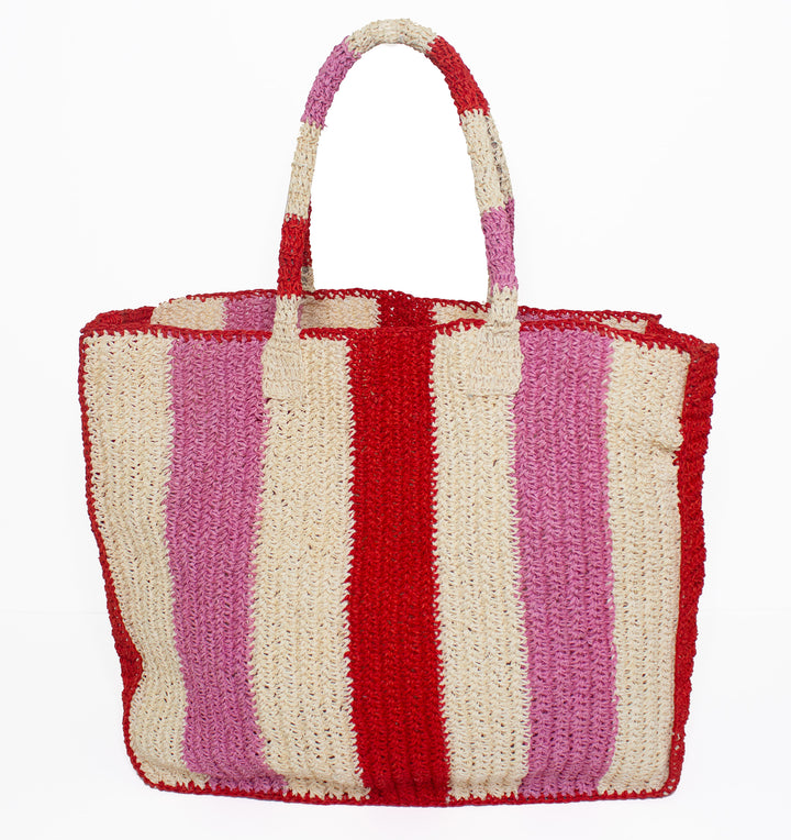 Seaside Raffia Tote Red Pink