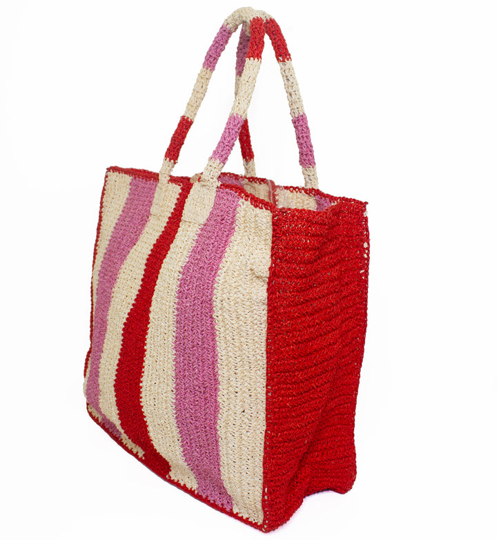 Seaside Raffia Tote Red Pink