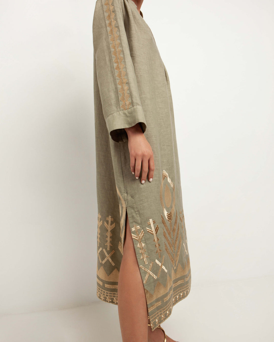 Greek Archaic Kori Embroidered Metallic Kaftan