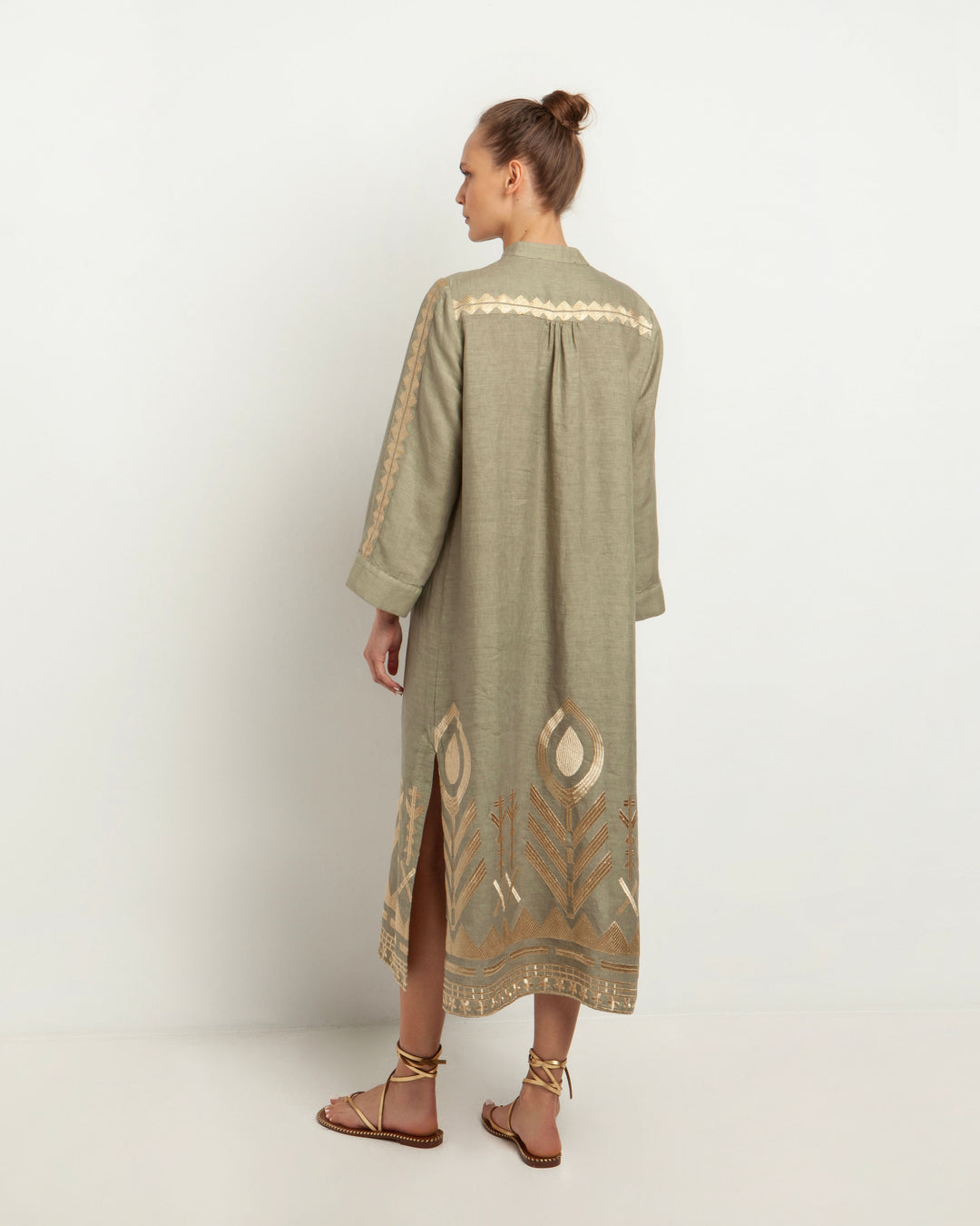 Greek Archaic Kori Embroidered Metallic Kaftan