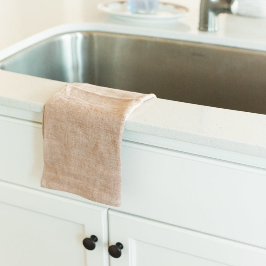 Stone Washed Linen Tea Towel - Blush