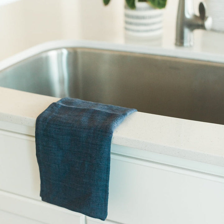 Stone Washed Linen Tea Towel - Navy