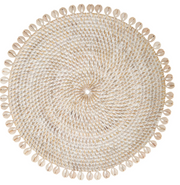 White Wash Rattan Placemat with Cowrie Shell - Set of 4