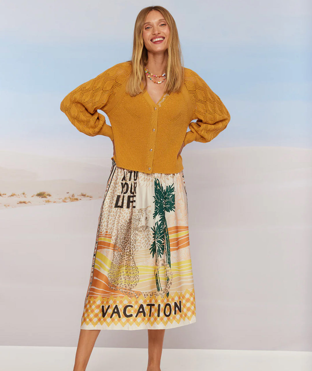 Elizabeth Vacation Printed Midi Skirt