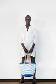 Mifuko - Medium Shopper basket Blue and White Small Stripes