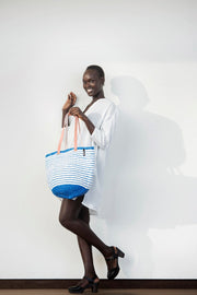 Mifuko - Medium Shopper basket Blue and White Small Stripes