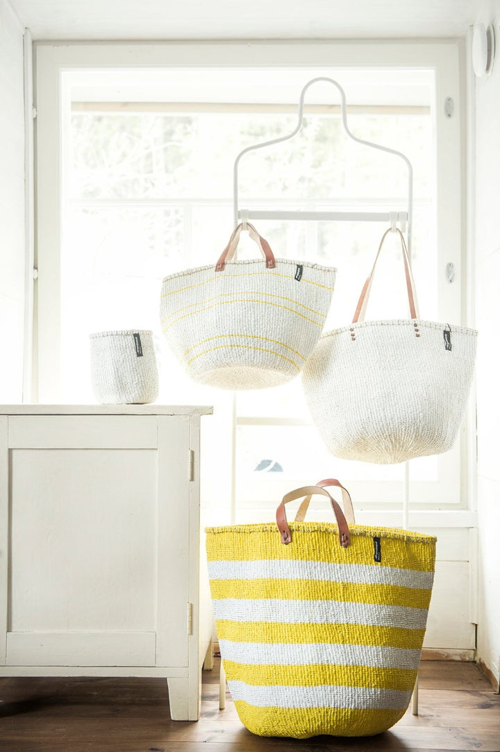 Mifuko - Large Tote Basket with Yellow and White Stripes