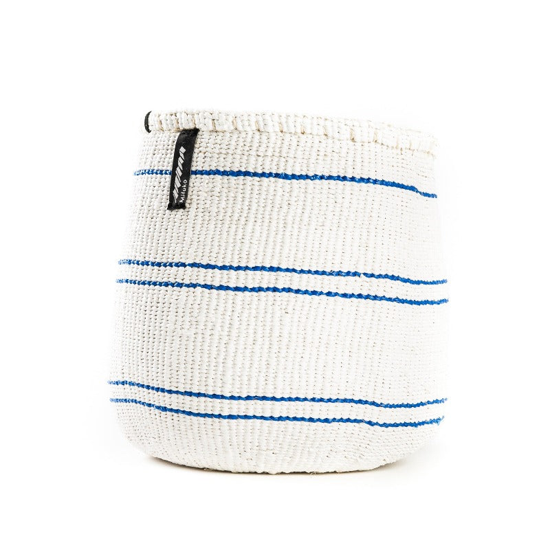 Mifuko - Small White Basket with Blue Stripes