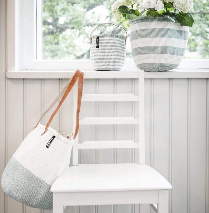 Mifuko - Medium Shopper basket White and Light Blue
