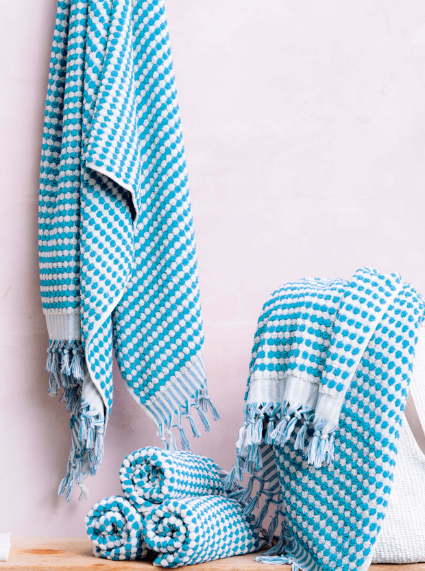 Pom Pom Turkish Bath / Pool  Towel - Turquoise
