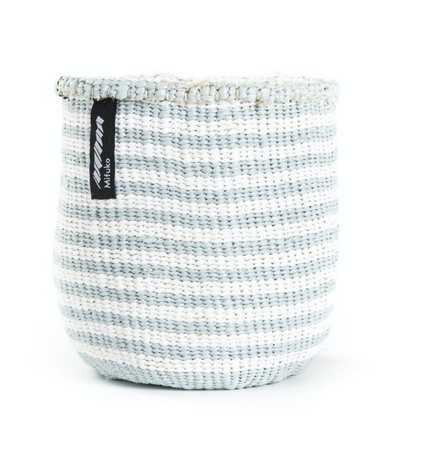 Small basket with white and pale blue thin stripes