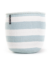 Mifuko - Medium size basket with thick white and pale blue stripes