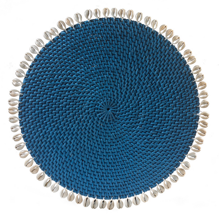 Cobalt Rattan Placemat with Cowrie Shell - Set of 4